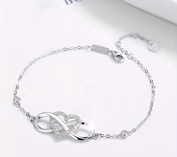 Infinity Heart Bracelet - Silver Rhinestone