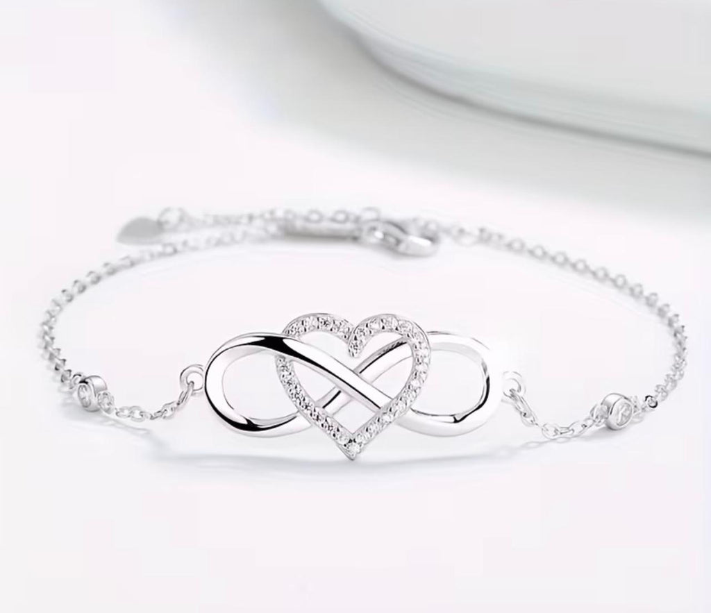 Infinity Heart Bracelet - Silver Rhinestone