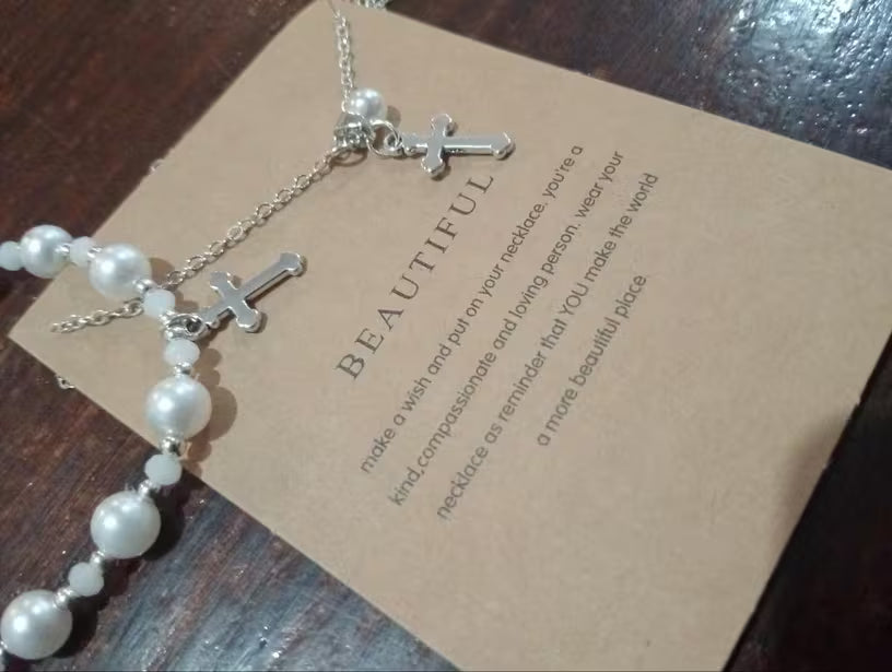 Pearl & Cross pendant set