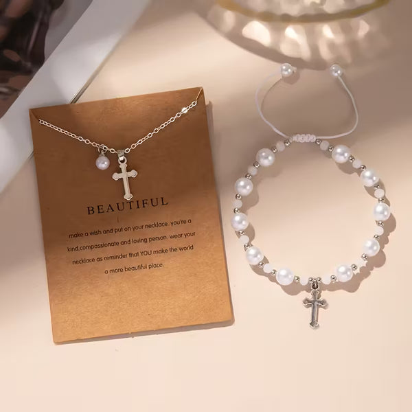 Pearl & Cross pendant set