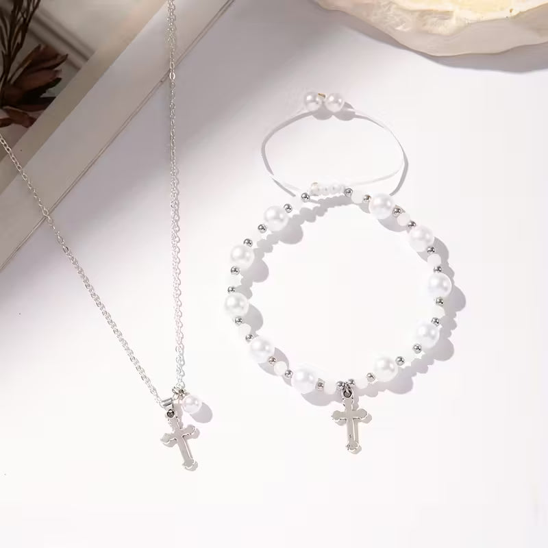 Pearl & Cross pendant set