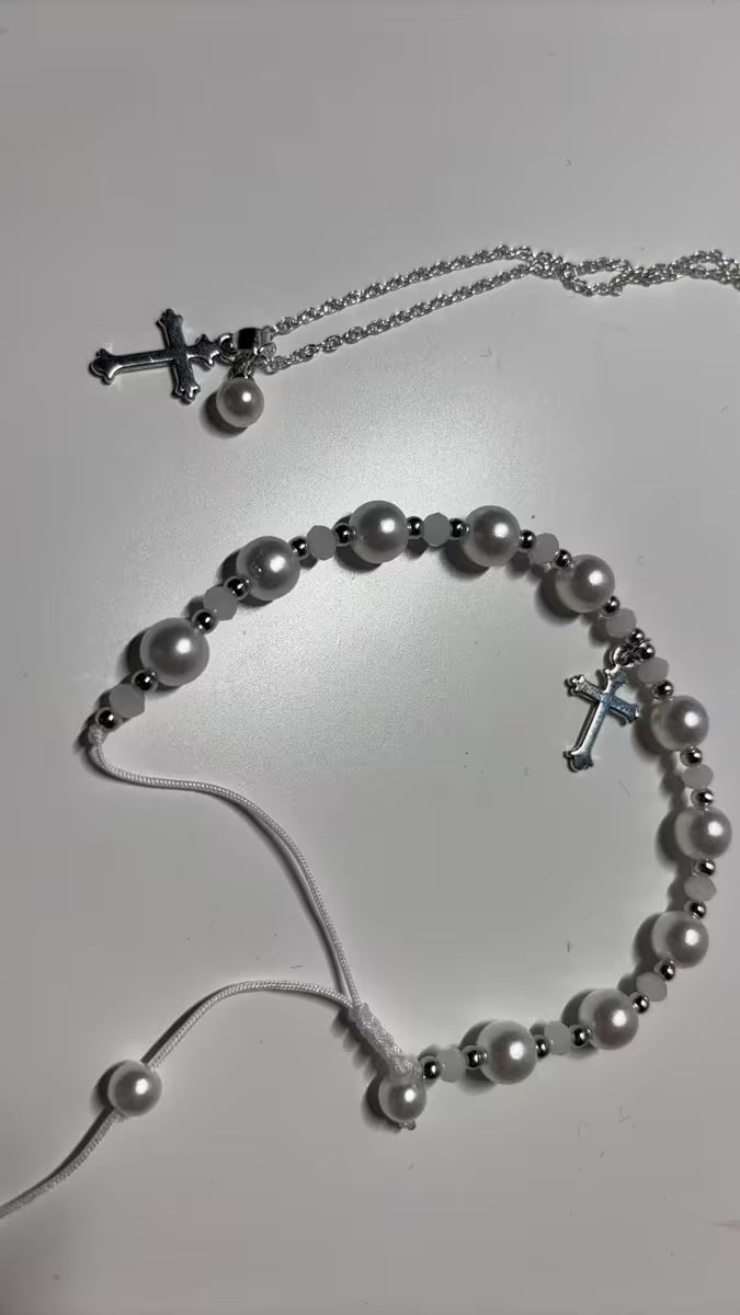 Pearl & Cross pendant set