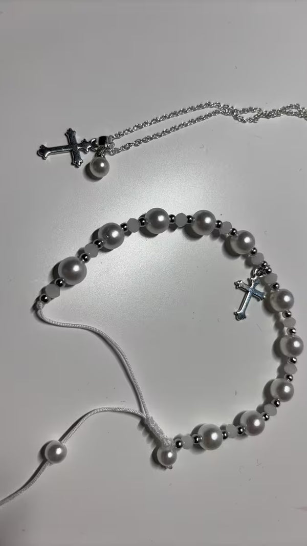 Pearl & Cross pendant set